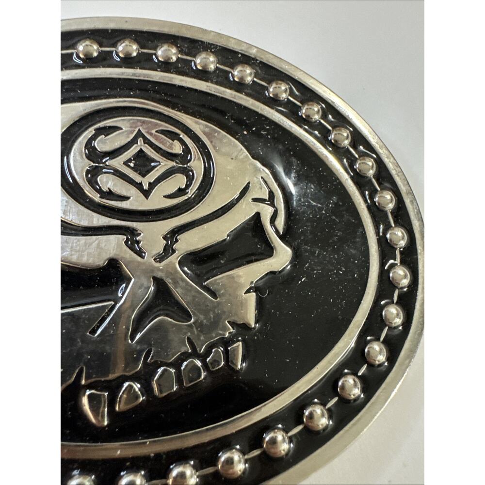 Skull Belt Buckle Vintage Silver Nickel Oval Biker Goth Punk Metal Men Women - Picture 3 of 5